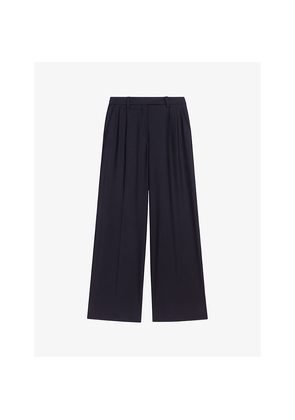 Womens Maje Pressed-Creases Pleated Wide-Leg Mid-Rise Stretch-Woven Trousers