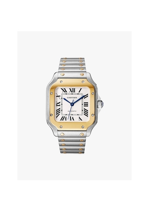 Mens Crw2Sa0016 Santos De Cartier Medium Model Stainless-Steel, 18ct Yellow-Gold and Interchangeable Leather Strap Automatic Watch