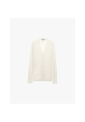 Womens Prada V-Neck Ribbed Cashmere and Silk Cardigan