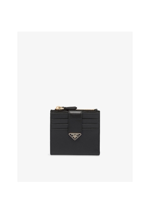 Womens Prada Logo-Plaque Bifold Leather Card Holder