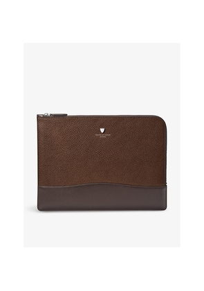 Mens Aspinal Of London City Large Logo-Embossed Leather Laptop Case