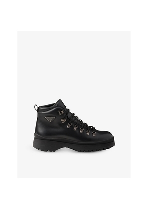 Mens Prada Brixxen Triangle-Plaque Leather Ankle Boots