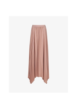 Womens Leem High-Rise Asymmetric-Hem Pleated Woven Midi Skirt