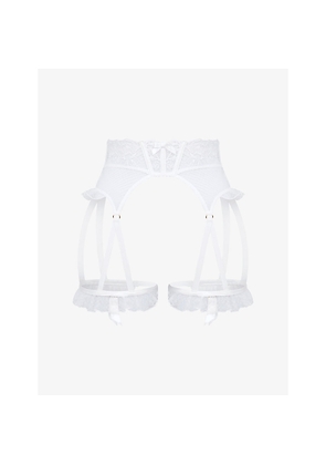 Womens Agent Provocateur Rosia Bow-Embroidered Mid-Rise Woven Suspender Belt