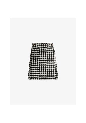 Womens Boss Houndstooth-Pattern High-Waist Woven Mini Skirt