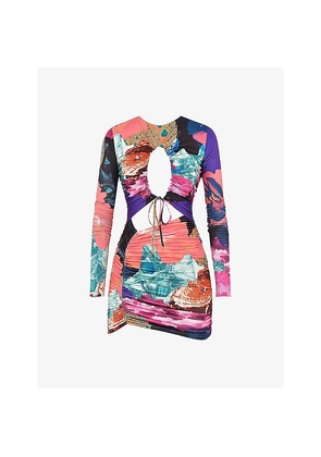 Womens Mistress Rocks Fame Graphic-Print Key-Hole Stretch-Jersey Mini Dress