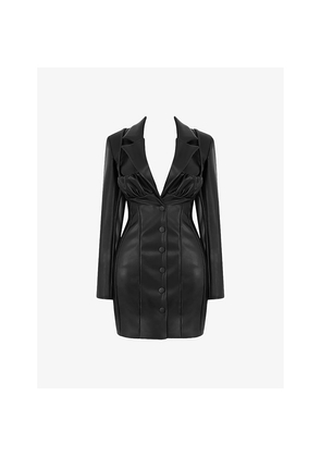 Womens Mistress Rocks Bold Moves Lapel-Collar Long-Sleeve Vegan-Leather Mini Dress