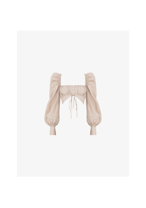 Womens Mistress Rocks Ruse Balloon-Sleeve Cropped Cotton Top