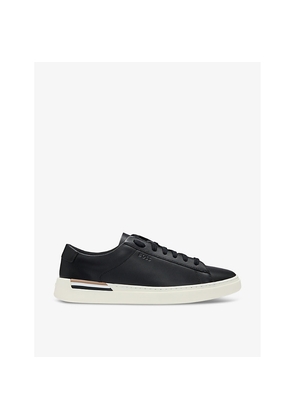 Mens Boss Signature-Stripe Logo Cupsole Leather Trainers