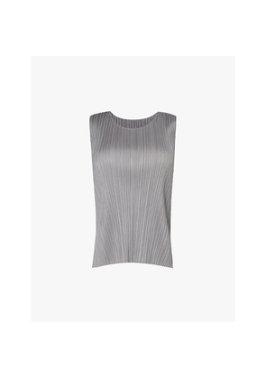 Womens Pleats Please Issey Miyake Basic Sleeveless Pleated Knitted Jersey Top