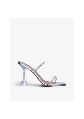 Womens Amina Muaddi Gilda Crystal-Embellished Leather Heeled Mules