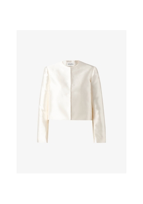 Womens Malina Ruthie Round-Neck Long-Sleeve Cropped Satin Blouse