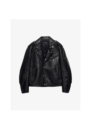 Womens Prada Vintage-Treated Leather Biker Jacket