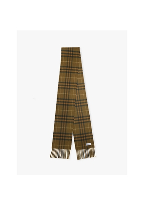 Womens Burberry Check-Print Fringed Cashmere Scarf