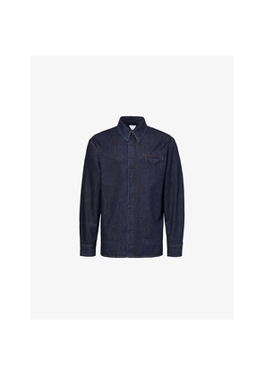 Mens Bottega Veneta Long-Sleeves Flap-Pocket Regular-Fit Denim Shirt