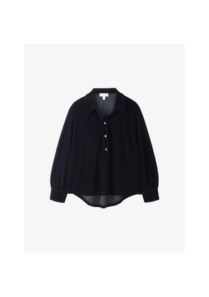 Womens The White Company Open-Collar Button-Up Stretch-Velvet Shirt