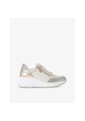Womens Carvela Skyline Crystal-Embellished Wedge Leather Low-Top Trainers