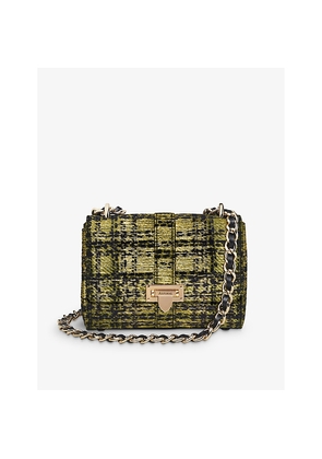 Womens Aspinal Of London Lottie Metallic-Tweed Leather Shoulder Bag