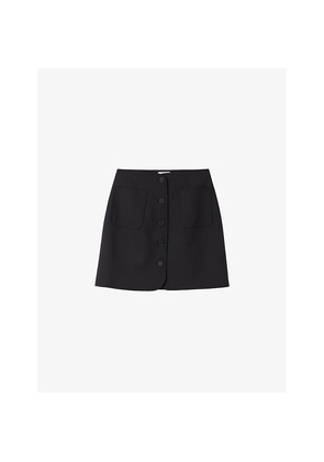 Womens Claudie Pierlot Mid-Rise Buttoned Wool-Blend Mini Skirt