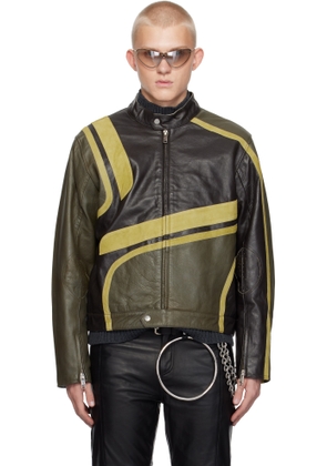 Deadwood Khaki & Brown Hiro Leather Jacket