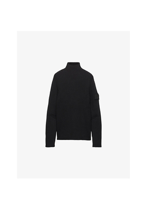 Mens Prada Turtleneck Triangle-Logo Ribbed Wool Knitted Jumper