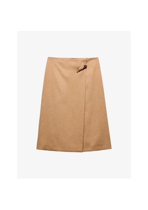 Womens Prada Safety-Pin Split-Hem Wool Midi Skirt