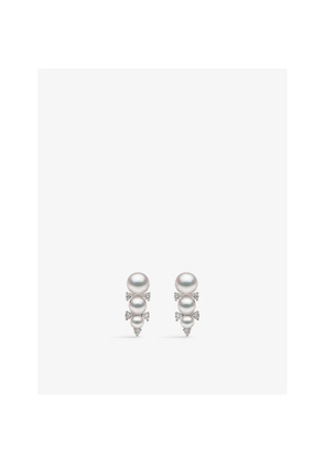 Womens Yoko London Sleek 18ct White-Gold, Akoya-Pearl and Brilliant Round-Cut 0.123ct Diamond Stud Earrings