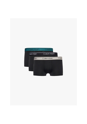 Mens Calvin Klein Logo-Waistband Pack-Of-Three Microfibre-Stretch Trunks