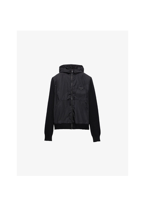 Mens Prada Hooded Triangle-Logo Cashmere and Wool Cardigan