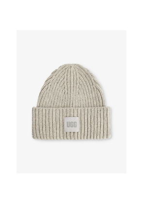 Womens UGG Logo-Patch Chunky-Rib Stretch-Knit Beanie Hat