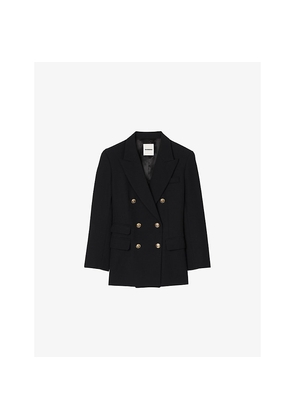 Womens Sandro Lapel-Collar Double-Breasted Wool-Blend Blazer