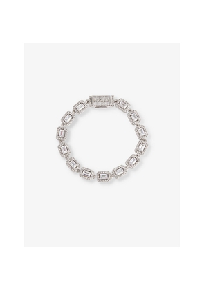Mens Darkai Tennis Baguette Pavé 18ct White Gold-Plated Brass and Stainless-Steel Bracelet