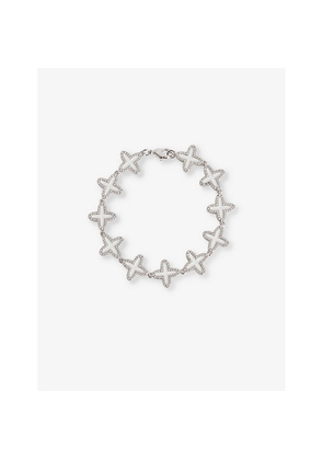 Mens Darkai Clover Pavé 18ct White Gold-Plated Brass and Stainless-Steel Bracelet