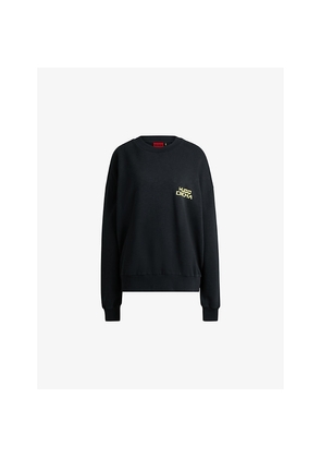 Womens Hugo Branded-Print Relaxed-Fit Cotton-Jersey Sweatshirt