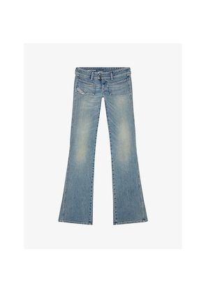 Womens Diesel D-Hush Flared-Leg Mid-Rise Stretch-Denim Jeans