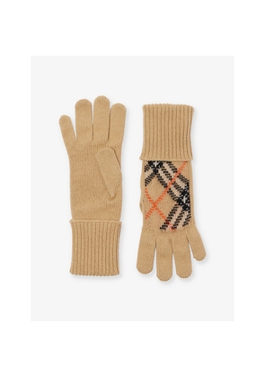 Womens Burberry Check-Print Cashmere-Blend Gloves