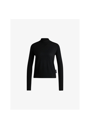 Womens Hugo High-Neck Logo-Tab Wool Jumper