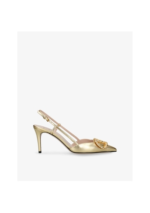 Womens Valentino Garavani Vlogo 80 Crystal-Embellished Leather Slingback Courts