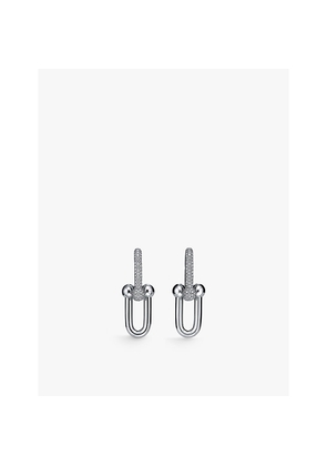 Womens Tiffany & Co Tiffany Hardwear Double Link 18ct White-Gold and 1.18 Pavé-Diamond Drop Earrings