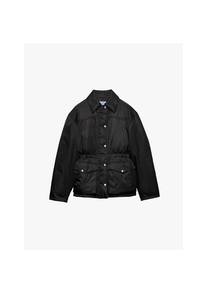 Womens Prada Re-Nylon Triangle-Logo Drawstring-Waist Shell-Down Jacket