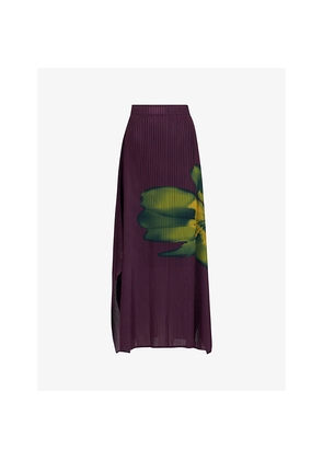 Womens Leem Graphic-Print High-Rise Plisse Woven Midi Skirt