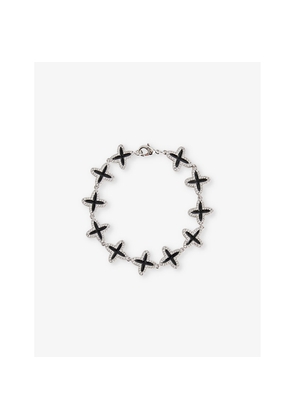 Mens Darkai Clover Pavé 18ct White Gold-Plated Brass and Stainless-Steel Bracelet