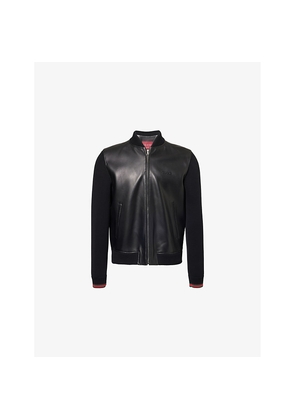 Mens Gucci Crew-Neck Knitted-Long-Sleeves Regular-Fit Leather Jacket
