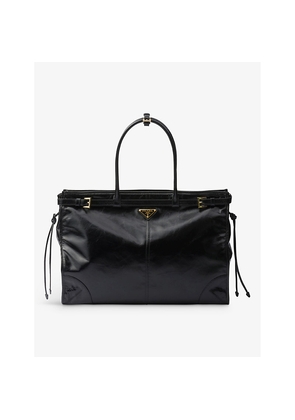 Womens Prada Brand-Plaque Large Leather Shoulder Bag