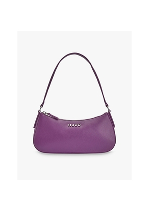 Womens Hugo Logo-Plaque Croc-Embossed Leather Shoulder Bag