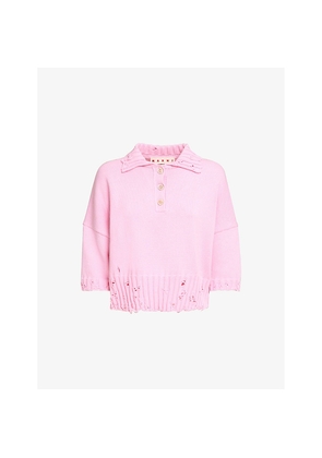 Womens Marni Distressed Short-Sleeve Cotton Polo Shirt