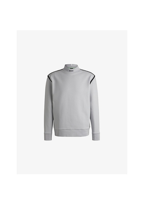Mens Boss Rubberised-Branding Striped-Trim Stretch Cotton-Blend Sweatshirt