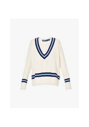Womens Polo Ralph Lauren Cricket Relaxed-Fit V-Neck Cable-Knit Jumper