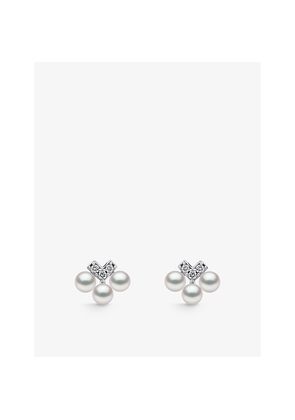 Womens Yoko London Sleek 18ct White-Gold, 0.048ct Brilliant-Cut Diamond and Akoya Pearl Stud Earrings