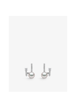 Womens Yoko London Jazz 18ct White-Gold Akoya-Pearl and Brilliant Round-Cut 0.36ct Diamond Earrings